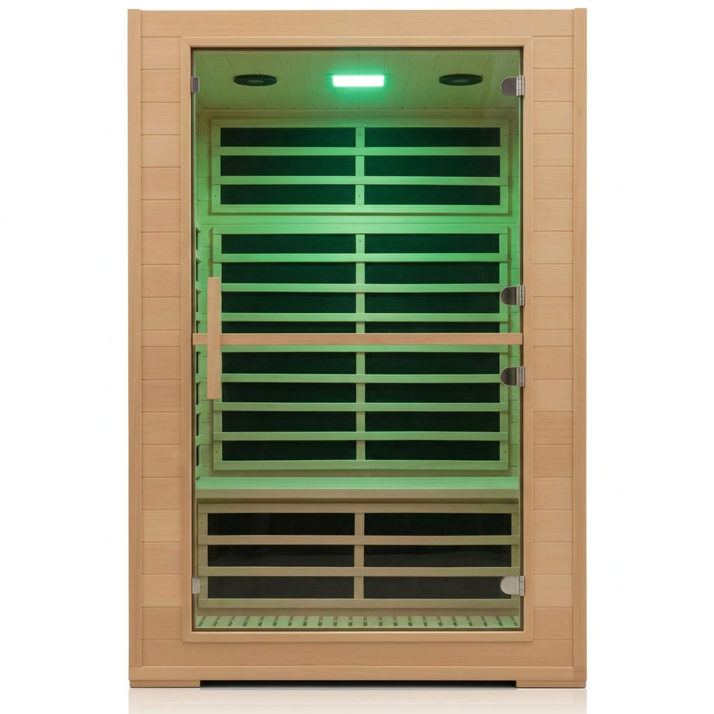 2 Person Far Infrared Sauna with Smart APP Control, 2000W Low EMF Wooden Infrared Sauna Room for Home, 8 Carbon Mica Heating Panels Wellness Sauna, Canadian Hemlock Indoor Spa for Home Relaxation