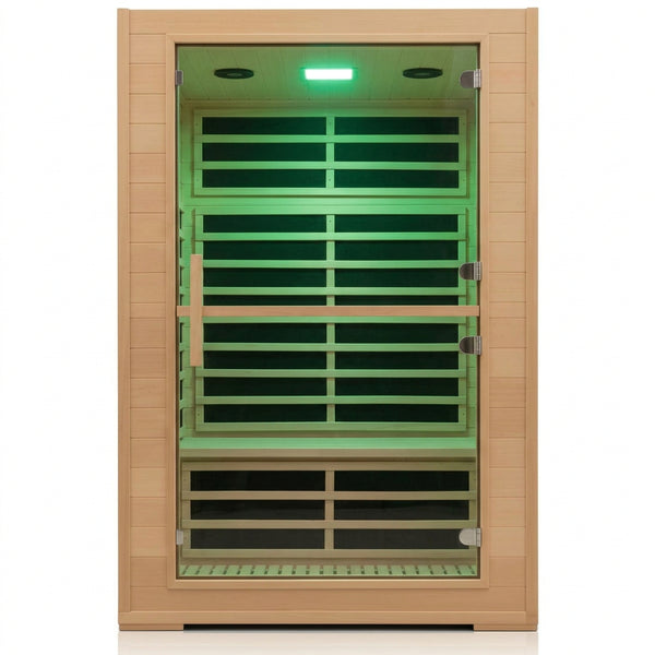 2 Person Far Infrared Sauna with Smart APP Control, 2000W Low EMF Wooden Infrared Sauna Room for Home, 8 Carbon Mica Heating Panels Wellness Sauna, Canadian Hemlock Indoor Spa for Home Relaxation