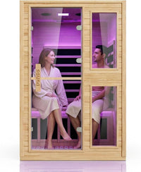 2 Person Far Infrared Sauna with Smart APP Control, Canadian Hemlock Wood Indoor Sauna Room, 2000W Low EMF Fast Heating Home Dry Sauna, 7 Color Chromotherapy, Bluetooth Speakers for Relaxation