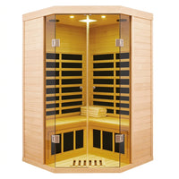 2-Person Corner Far Infrared Sauna Room - Hemlock Wood, Deluxe Transparent Glass Front, Large Capacity Home Sauna